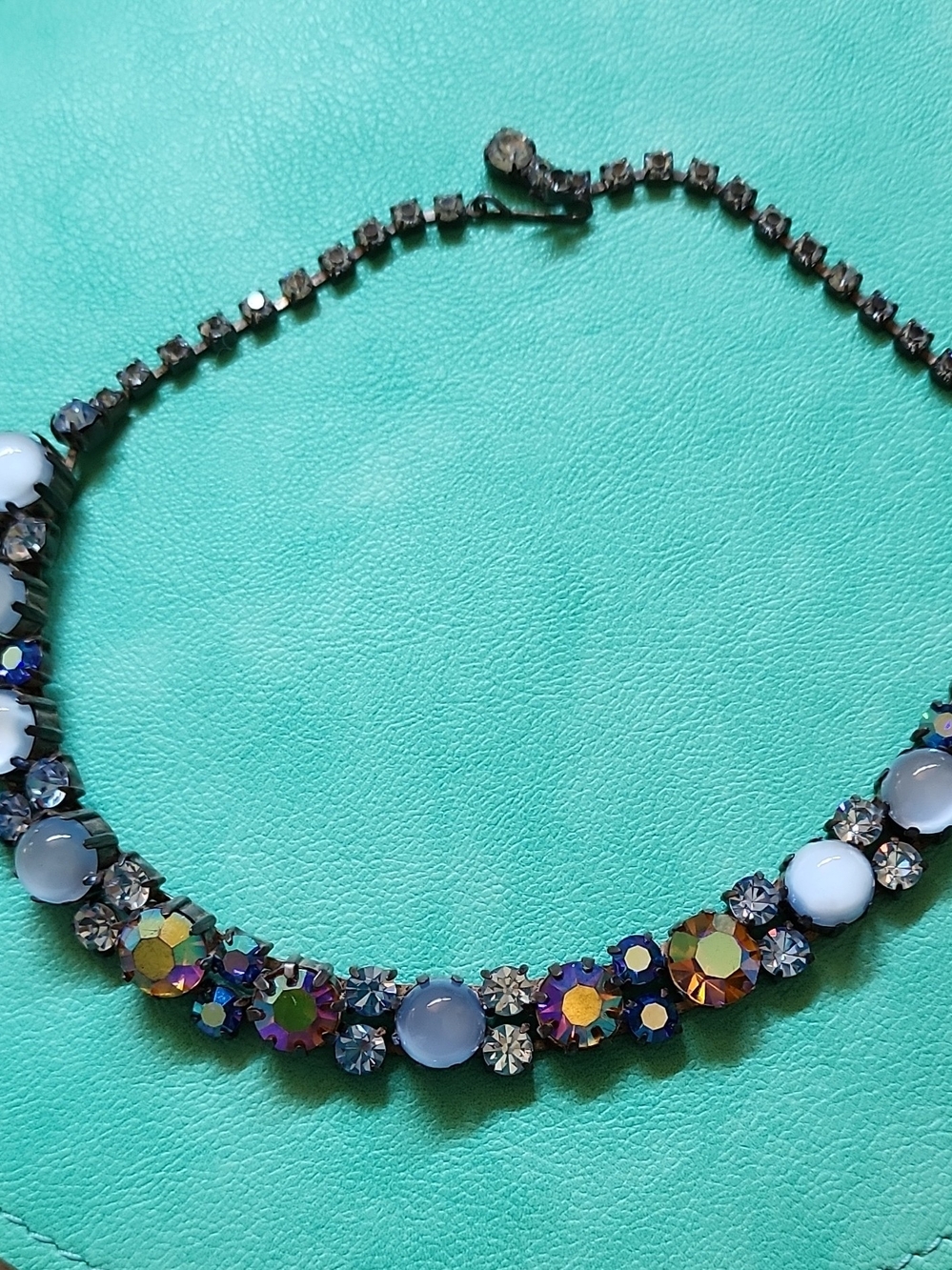 Vintage MOONSTONE Tone Necklace With Amber Crystals